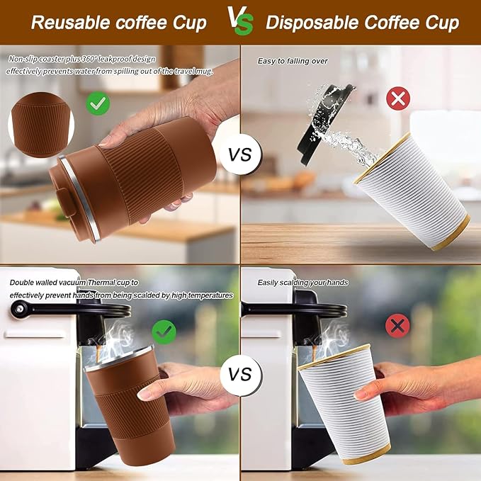 Insulated Travel Coffee Mug, Stainless Steel Coffee Cup with Leakproof Lid | Double-wall insulation keeps drinks hot or cold for hours, with a leakproof lid and portable stainless steel design - Image 4