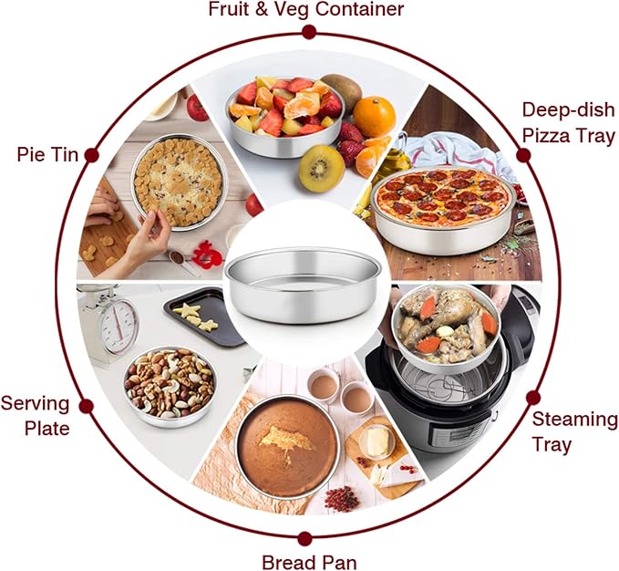 TeamFar 6 Inch Cake Pan, Stainless Steel Round Smash Cake Pan Baking Pans | Set of 3, Tier Cake Baking Pans, Fit in Pot Pressure Cooker Air Fryer, Healthy, Non-Toxic, Mirror Finish, Dishwasher Safe - Image 4