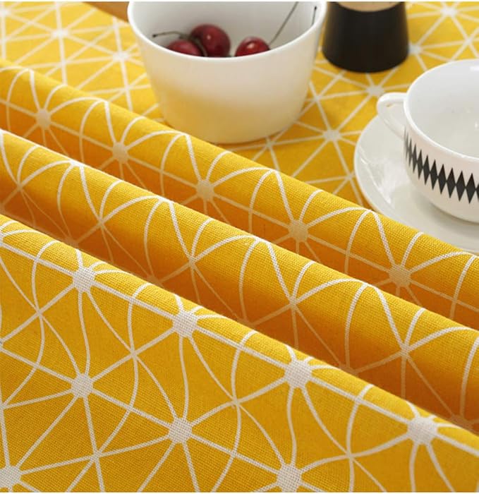 meioro Yellow Boho Table Cloth Round Cotton Linen Nordic Twill Tablecloths Wrinkle Free Fabric Checkerboard Stripe Table Cloths Rustic Cover for Kitchen Dining Party Outdoor Picnic(Round 39 Inch) - Image 6
