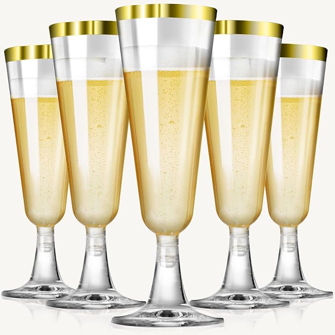 SUREHOME Gold Champagne Flutes Plastic Champagne Glasses Disposable 40 Pack 5 Oz Gold Rim Crystal Stemware Wedding Toasting Wine Mimosa Glasses Cups Bulk for Birthday Graduation Party Supplies 2026 by SUREHOME