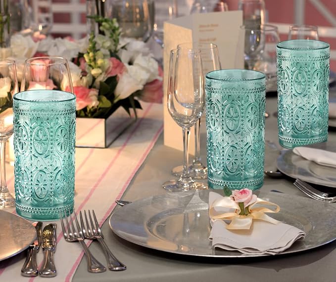 Darlion Green Glassware, Vintage Drinking Glasses, 12oz Highball Glasses | Lead-Free Glass, Food Grade Glass, Durable&Sturdy, Vintage Decoration - Image 8