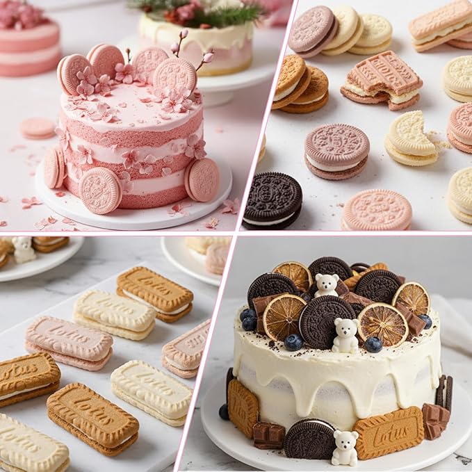 4Pcs Pink Cookie Molds, Biscuit Silicone Cookie Molds, Clay Chocolate Chip Mold, Candy Fondant Mold for Cookies Butter Paste Dough Plaster Cake Decorating