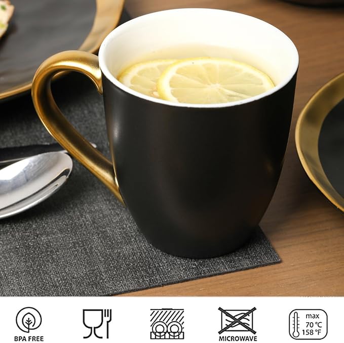 vicrays Coffee Mug Set, 11 Ounce, Set of 6, Ceramic Mug for Men, Women, Unique Glazed Mugs with Handle for Coffee, Tea, Milk, Cocoa, Cereal(Black with Golden) - Image 3