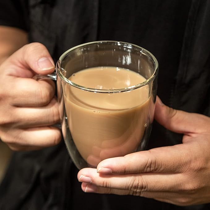 Double Wall Glass Coffee Mugs with Handle, Clear Coffee Mugs Set of 1 (12oz / 350 ml), Tea/Coffee/Latte/Cappucino/Cafe/Milk, or other Hot Beverage mugs. (350ml)