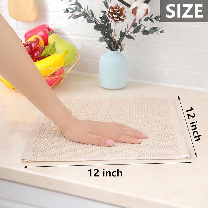 Homaxy 100% Cotton Waffle Weave Kitchen Dish Cloths 6-Pack, Beige | 12 x 12 Inches, Ultra Soft Absorbent Dish Towels, Quick Drying Dish Rags with Hanging Loop - Image 5