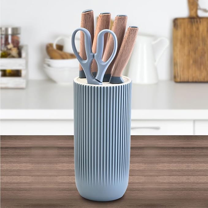 Kitchen Knife Set, Retrosohoo 6-Pieces Blue Sharp Knife Set for Kitchen, Non-stick Non-slip Stainless Steel Chef Knife Set with Universal Knife Block Suitable for Home Restaurant (Dusty Blue) - Image 4