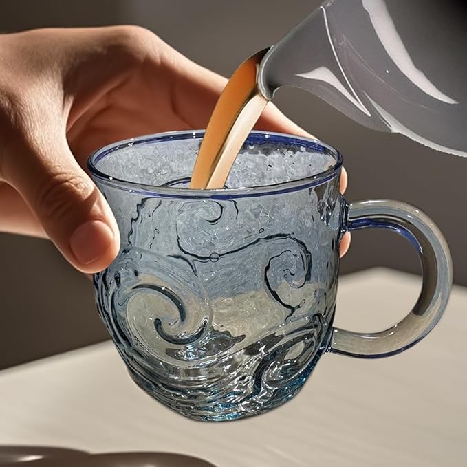 Design glass-Cup – 300ml Transparent Coffee Mug, Heat Resistant Water Mug, Ergonomic Handle Drinkware | Modern glass-for Iced Coffee, Tea, Juice | Perfect for Home, Bar, Office, Gifting