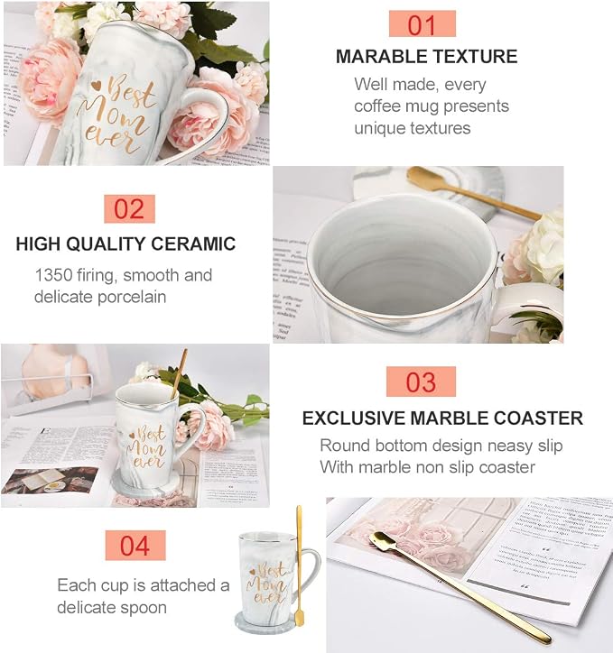 YHRJWN Mothers Day Gifts for Mom, Best Mom Ever Coffee Mug, Mom Birthday Gifts from Daughter Son, Moms Gift Idea for Christmas, Mothers Day, Valentines Day, Present for Moms Mothers, 14 Oz Gray - Image 5