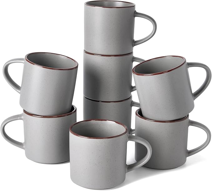 famiware Coffee Mugs Set of 8, Nebula 14oz Coffee Mugs, Ceramic Cup Set with Handle for Latte, Tea, Milk, Cappuccino, Dark Gray by Famiware