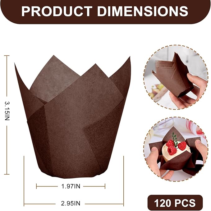 120pcs Tulip Cupcake Liners for Baking Cups, Premium Muffin Liners Holders | Food Graded Parchment Paper Muffin Liners Holders, Standard Greaseproof Cupcake Wrappers for Party, Christmas - Image 3