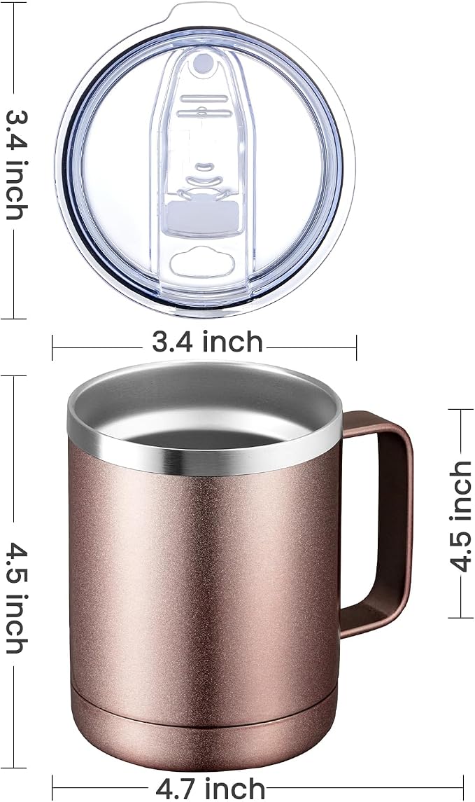 MEWAY 12oz Coffee Mug With Handle and Sliding Lid,Stainless Steel Travel Tumbler Cup with Handle,Double Wall Vacuum Insulated Camping Cup for Hot & Cold Drinks Tea (Rose Gold,Set of 1 - Image 4