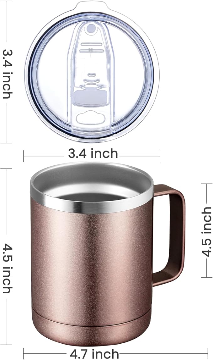 MEWAY 12oz Coffee Mug With Handle 4 Pack Bulk,Stainless Steel Insulated Travel Tumblers With Sliding Lid,Double Wall Vacuum Camping Cup for Hot & Cold Drinks Tea (Rose Gold,Set of 4) - Image 4