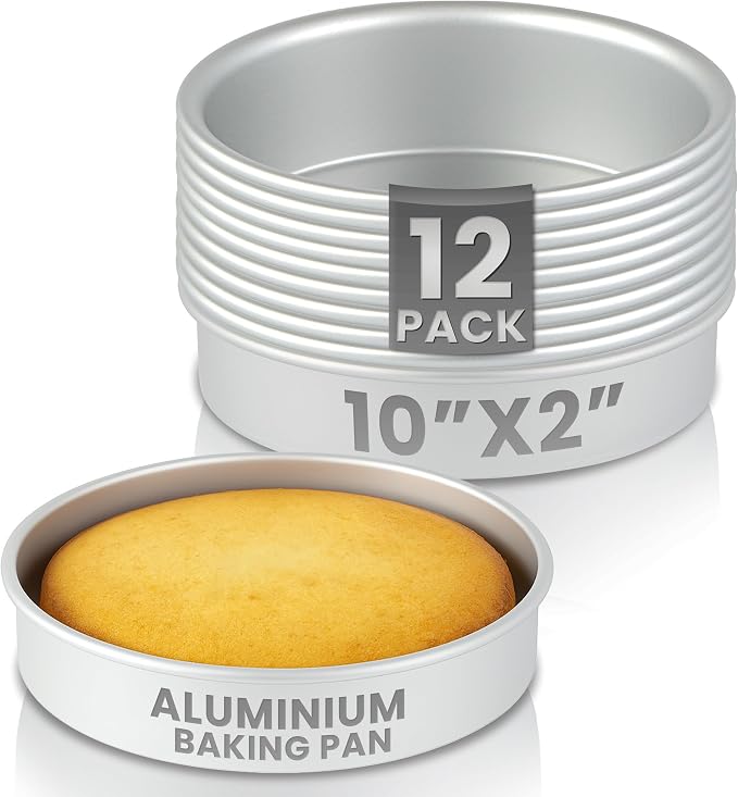 Restaurantware-Met Lux 10 x 2 Inch Straight-Sided Baking Tins, 12 Round Cake Pans - Oven-Ready, Freezable, Anodized Aluminum Round Baking Pans, Greaseproof, For Layer Birthday Cakes by Restaurantware