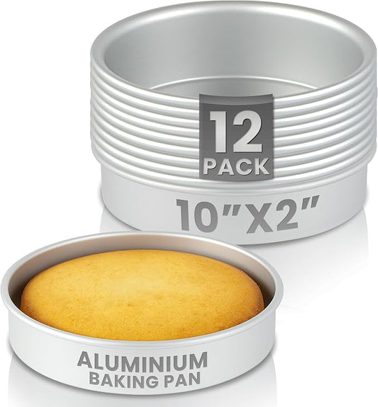 Restaurantware-Met Lux 10 x 2 Inch Straight-Sided Baking Tins, 12 Round Cake Pans - Oven-Ready, Freezable, Anodized Aluminum Round Baking Pans, Greaseproof, For Layer Birthday Cakes by Restaurantware