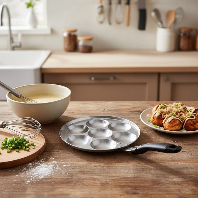 Amagogo Cake Aluminum Alloy Round Frying Pan 7-Hole Pancake Cooking Smooth Surface Nonstick Release Suitable for Home Kitchen Morning Cooking - Image 4