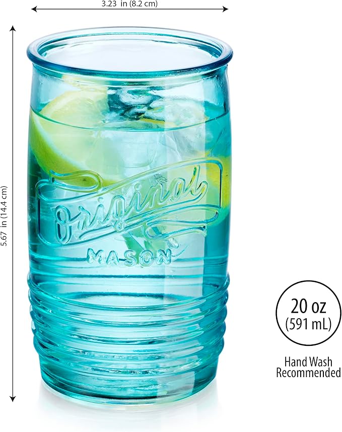Glaver's Set Of 4 Original Mason Collins Glasses Assorted Colored Drinking Glasses For Juice, Cocktails, Beverage Glass Cups, Hand Wash-In Cold Water (Original Mason Colored 20 OZ) - Image 4