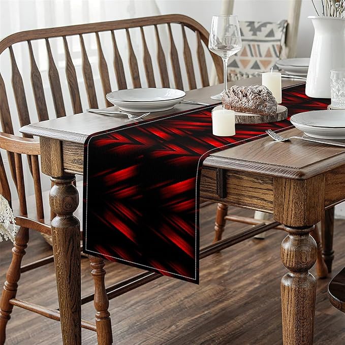 Feelyou Red and Black Table Runner Abstract Lines Home Kitchen Dining Decor Dresser Scarfs 60x13 Inch Geometric Decorations Indoor Outdoor Party Supply Abstract Home Decor - Image 4