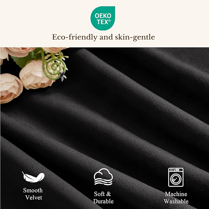 Velvet Window Valance 52x18 Inch 4-Panel Set | Soft Wavy Black Kitchen Curtains for Windows, Luxury Fabric Aesthetic Window Treatment for Bay Window, Living Room - Image 7
