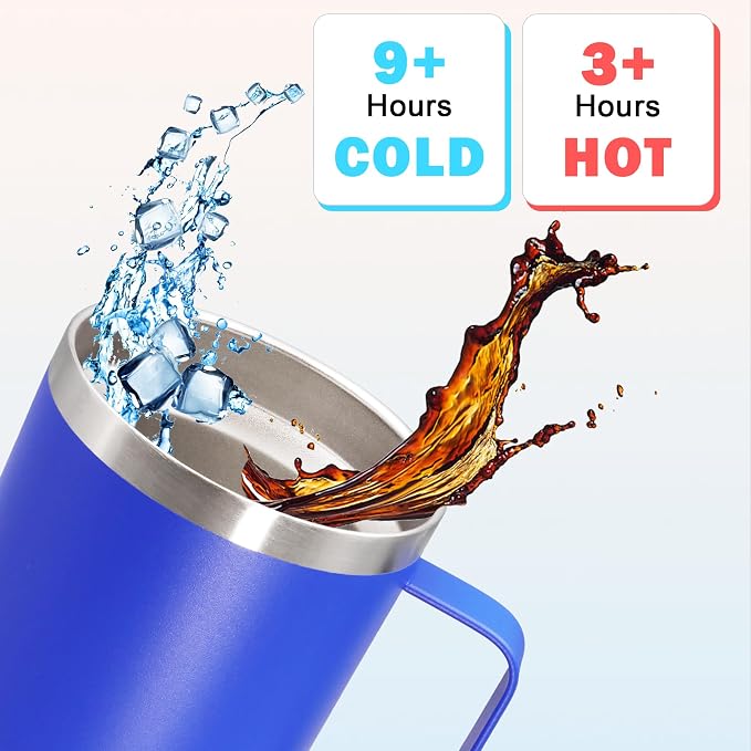 20 oz Tumbler with Handle and Lid Insulated Travel Coffee Mug DarkBlue 1P | Stainless Steel Tumbler, coffee tumbler with handle,Spill Proof Double Wall Vacuum Tumbler Cup Keep Drink Hot & Cold - Image 4