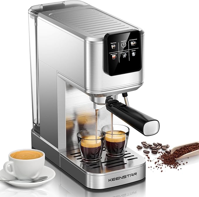 KEENSTAR 20Bar Espresso Machine, Hot & Iced Coffee Maker with Milk Frother | Stainless Steel, Touch Screen, Rapid Cold Brew, Espresso Maker with 40oz Water Tank for Latte, Cappuccino by KEENSTAR