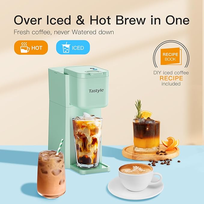 Tastyle Mini Single Serve Hot and Iced Coffee Maker for K Cup and Ground | 6 to14 Oz Brew Sizes, with Recipe Book, for Home, Travel, RV, Office and Dorm, 120V, K310IC, 2.0 version, Mint - Image 3