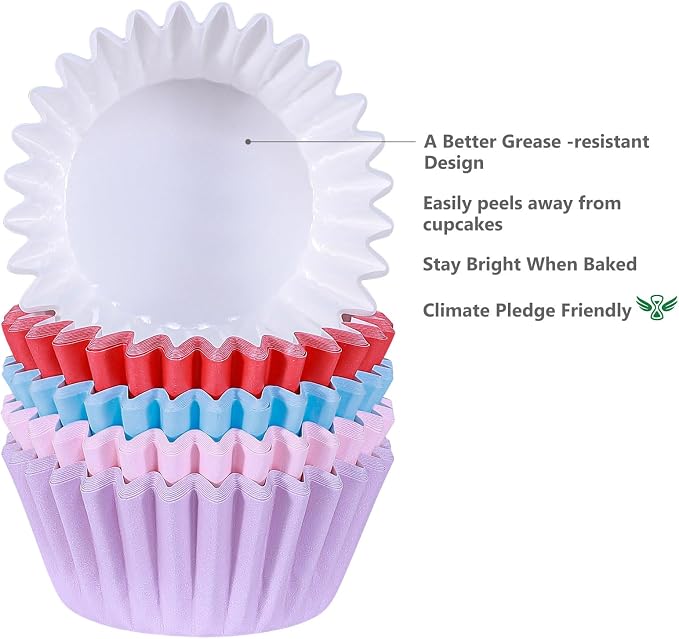 Caperci Heavy Duty Multicolor Cupcake Liners 150pcs - Standard Grease-Resistant Paper Muffin Baking Cups, Odorless, No Muffin Pan Needed, Easily Peels (Bright Assorted Colors) - Image 4