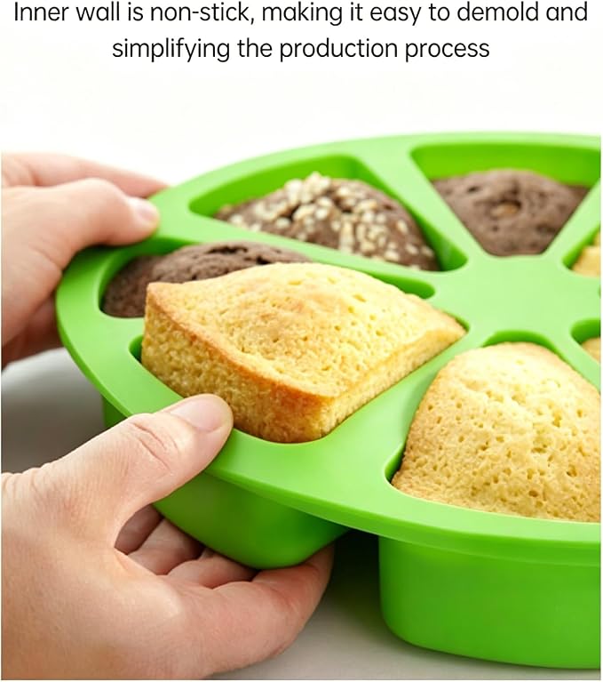 Silicone Dessert Mold Silicone Cake Mold Baking 8 Cavity Non Stick Multipurpose Baking Pan Easy Release Flexible with 8 Connected Cavities for Cakes Bread Chocolate Pizza (Green) - Image 3