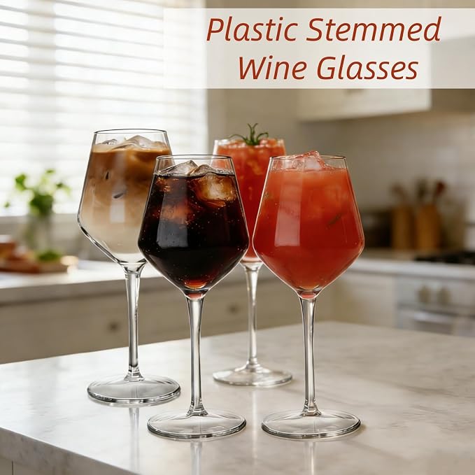 Dicunoy Set of 4 Unbreakable Stemmed Wine Glasses, 16 oz Outdoor Plastic Wine Glasses, Plastic Goblets Glassware, Reusable, BPA-Free, Classic Cups for Patio, Poolside, Camping - Image 5