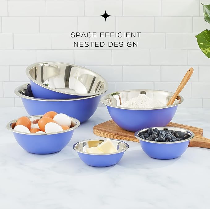 JoyJolt Stainless Steel Mixing Bowl Set of 6-5qt to 0.5qt Nesting Bowls for Dough, Batter & Baking - Image 3