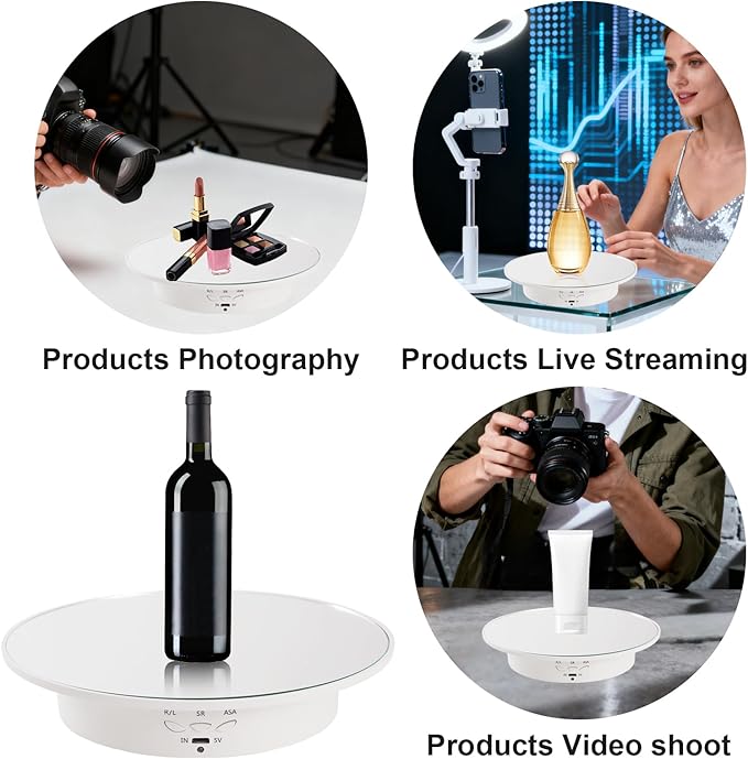 7.87'' Rotating Display Stand Motorized Rotating Display Stand, 22 lbs Load Electric Platform with Remote, Electronic Turntable with USB for Jewelry Photography 3D Model Cake, White