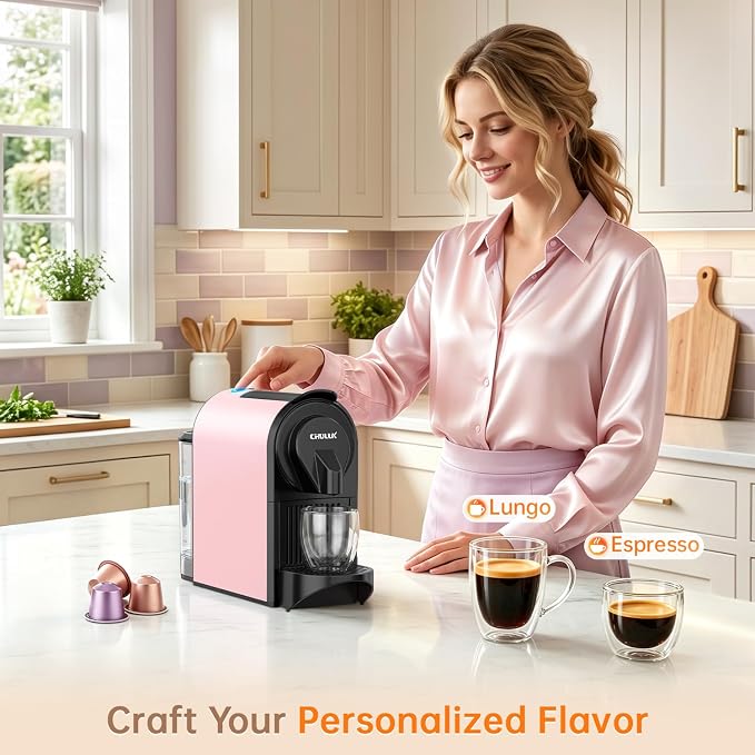 CHULUX Bafè-Pro Compact Espresso Machine 20 Bar for Nes Original Pods, Pink | 1400W Rapid Heating, Espresso Lungo Buttons, Used Capsule Drawer, Auto-Eject System, 24oz Removable Reservoir, Mini Footprint - Image 4