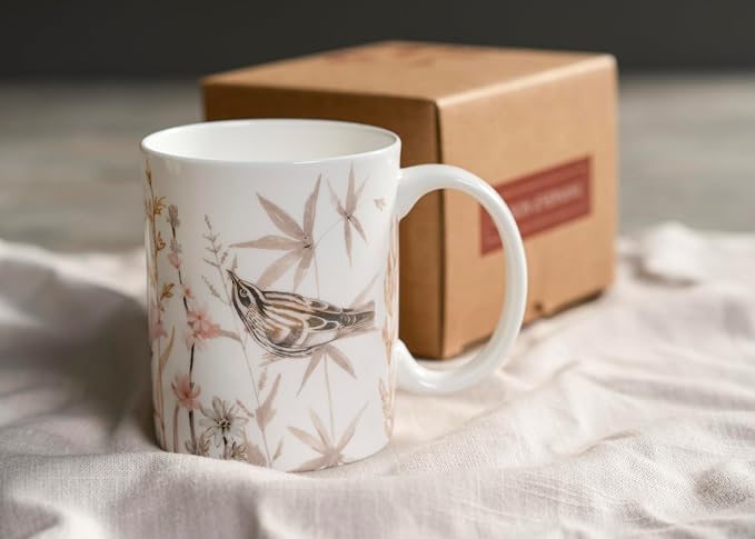Maison d' Hermine Coffee Mug with Handles Tea Cups (12 Ounce, Pack of 1) | Fine Bone China Coffee Mugs for Hot Beverages Cappuccino Latte Home Spring Summer -Meadow Florals - Beige - Meadow Morning - Image 9