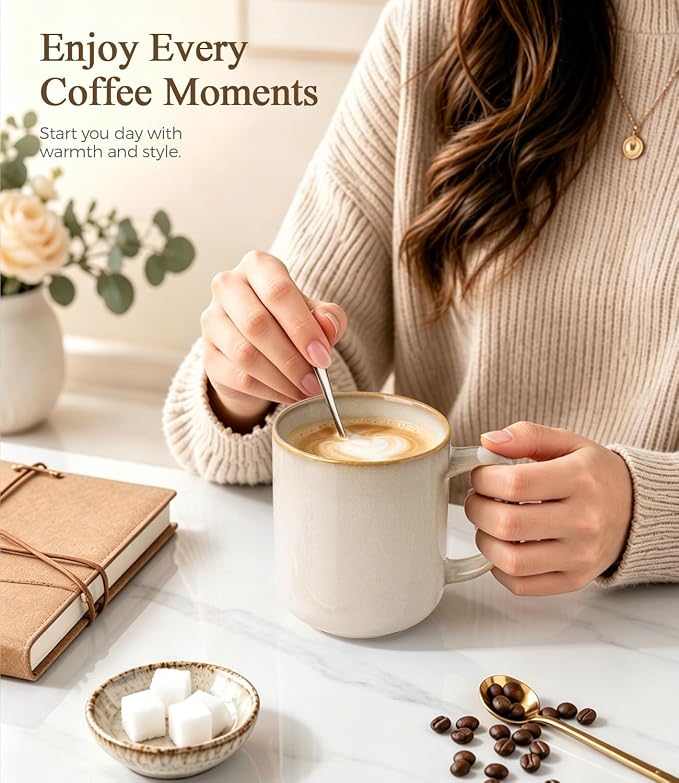 GBhome Large Coffee Mugs Set of 4, 16oz Handmade Coffee Mugs Set with Large Handle for Cappuccino/Latte/Tea/Hot Cocoa, Dishwasher & Microwave Safe-Cappuccino - Image 4