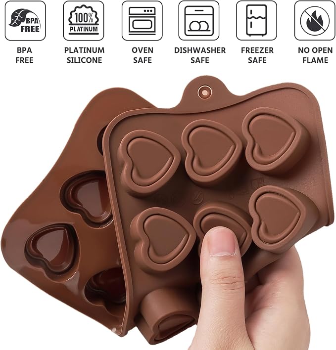 Puyeipt Mini Silicone Chocolate Molds, 2 Pack, 60 Cavities | Non-Stick Candy Molds, Bite Size Chocolates, Candies, Truffles, Gummies, Jelly, Heart, Sunflower, Rose, Square, Swirl Shaped - Image 3