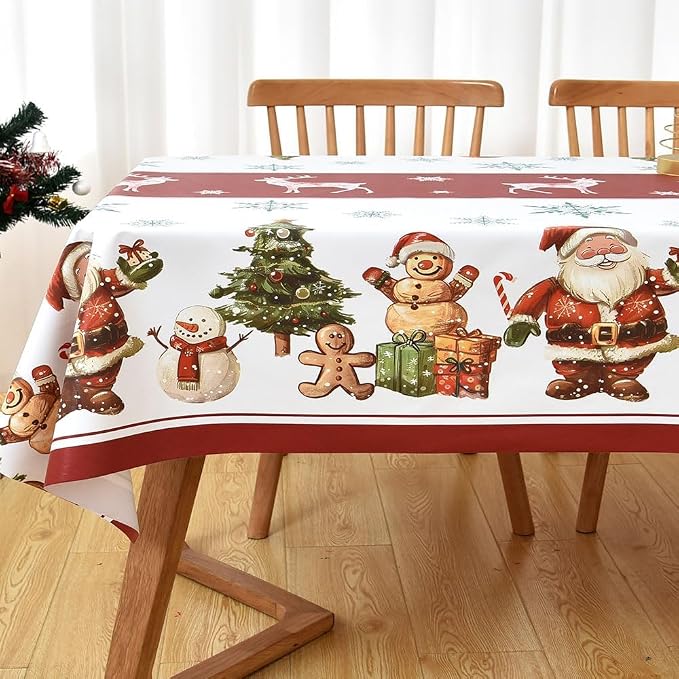Christmas Tablecloth Heavy Duty Vinyl Red 54x54 inch Rectangle Christmas Table Cloth Reusable Waterproof Foldable Plastic Tablecloths PVC Xmas Table Cover for New Year Party Decor - Image 5