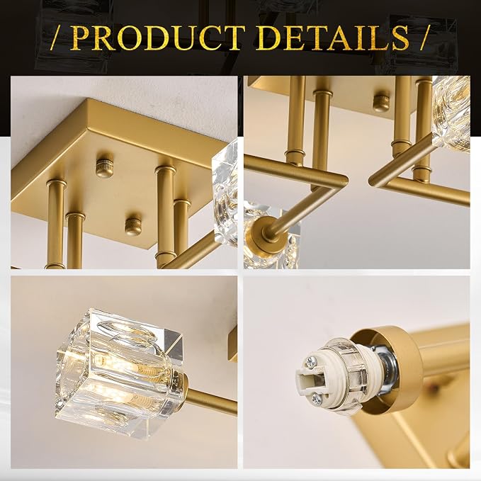 Modern Gold Sputnik Chandeliers 4-Light Crystal Semi Flush Mount Ceiling Light Fixture Industrial 18" Chandelier for Hallway Entryway Kitchen Bedroom Dining Room - Image 9