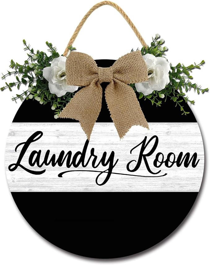 Laundry Room Decor Farmhouse Round Wooden Rustic Laundry Room Door Sign for Home Laundry Decor Wash Room Wall Art 11inch by Unknown