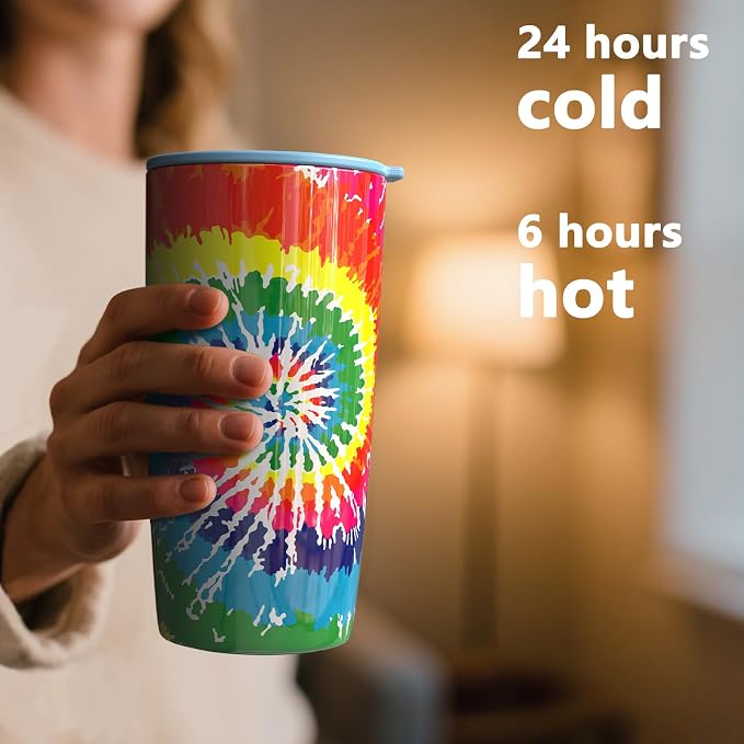 TILUCK 20 oz Insulated Coffee Tumbler with BPA-Free Lid | Travel Coffee Mug, Dishwasher Safe, Cup Holder Friendly, Double-Wall Vacuum Insulation for Hot & Cold Drinks, RotatingRainbow - Image 3