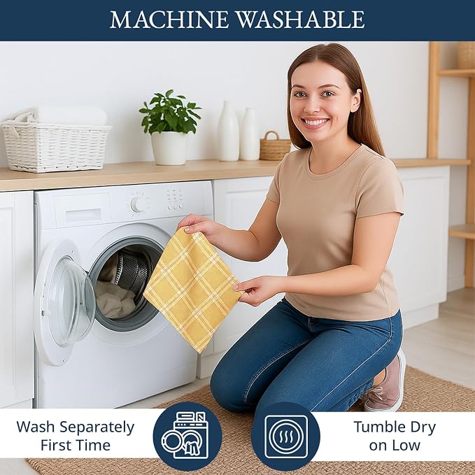 LANE LINEN Cotton Kitchen Towels Set, 4-Pack – Absorbent, Quick-Drying Dish Towels, 18" x 28" - Yellow - Image 6