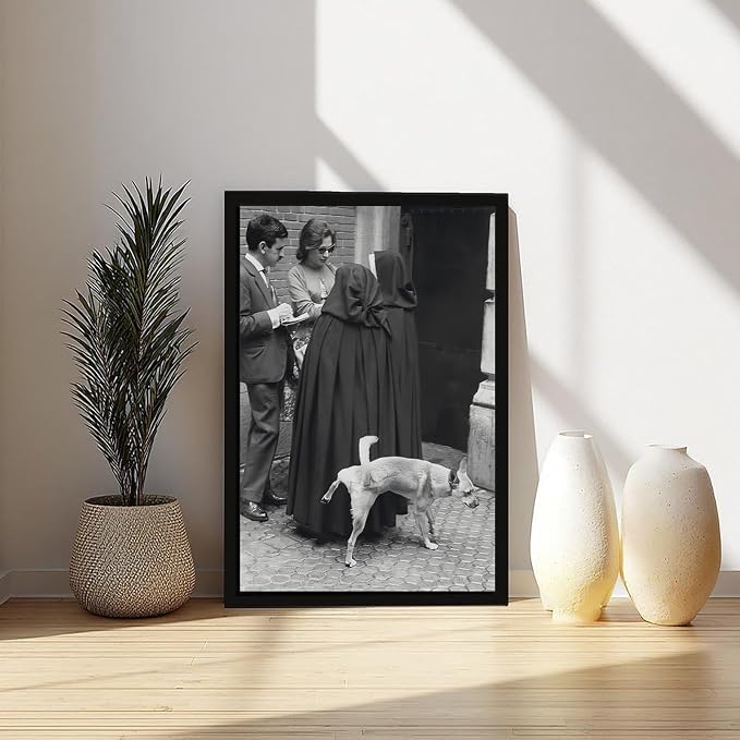 UXCBIA Dog Pees on Nun, Black And White, Vintage Funny Photo Humor Poster Canvas Poster Wall Art Decor Print Picture Paintings for Living Room Bedroom Decoration Black Frame 24x36in(60x90cm) - Image 6