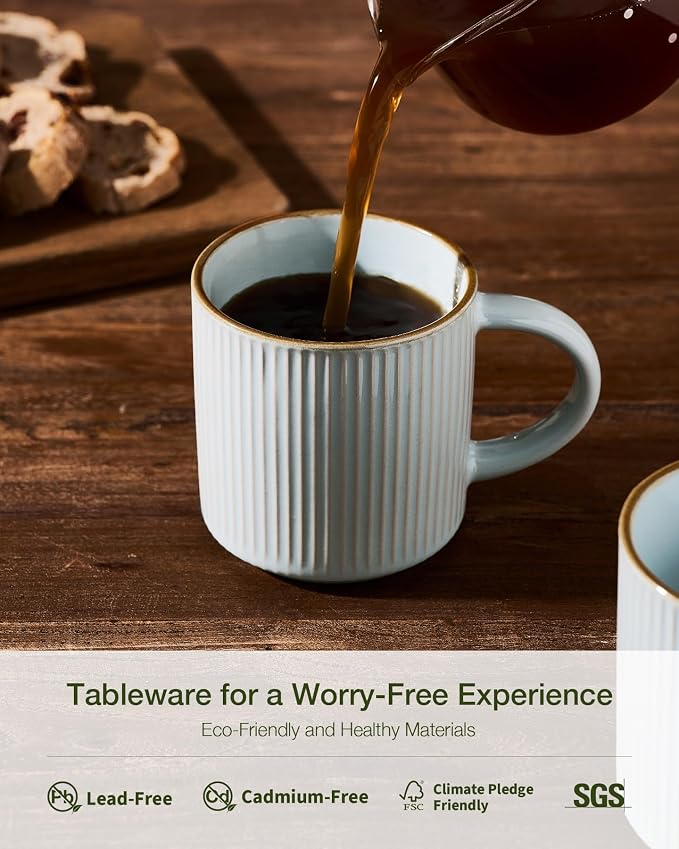 famiware Star Coffee Mug Set for 8, Handcrafted 12 oz Ceramic Stoneware Mugs Cup Set, Chip-Resistant & Stackable, Dishwasher/Microwave Safe, Light Blue - Image 6