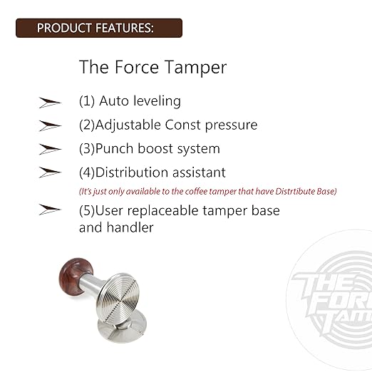 The Force Tamper Automatic Impact Adjustable Constant Pressure and Autoleveling Coffee Tamper Reddish Brown Jellyfish Wooden Handle Set Pro (Ripple-Distribute Set, 58.35mm)