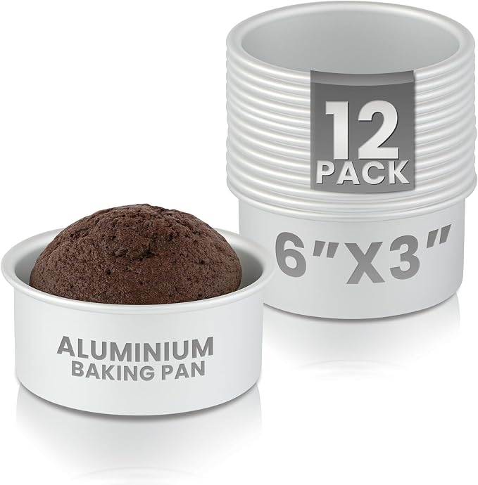 Restaurantware-Met Lux 6 x 3 Inch Straight-Sided Baking Tins, 12 Round Cake Pans - Oven-Ready, Freezable, Anodized Aluminum Round Baking Pans, Greaseproof, For Layer Birthday Cakes by Restaurantware