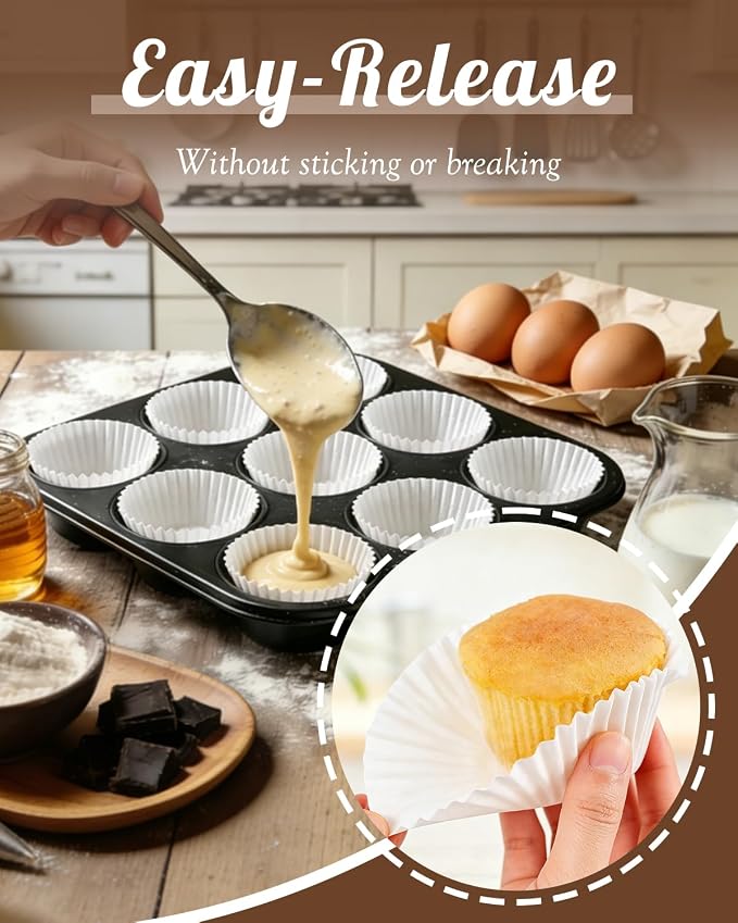 700 Count White Cupcake Liners - Greaseproof Muffin Baking Cups, 2 Inch | Non-Stick, Disposable Muffin Liners — Hold Cupcakes, Muffins, Desserts & Nuts for Parties, Weddings and Birthdays - Image 3