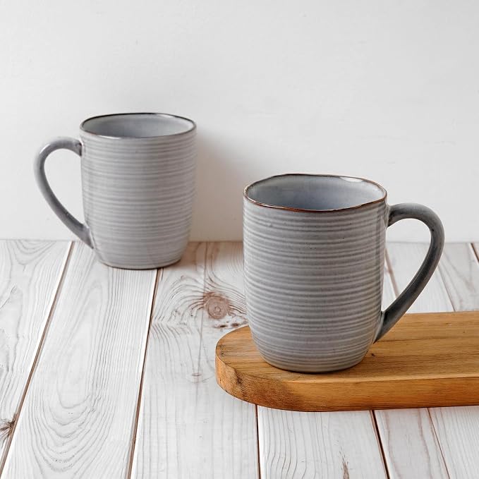 famiware Tempus Coffee Mugs Set of 4, 14 oz Coffee Cup Set, Stoneware Mugs with Handle for Coffee, Tea, Cocoa, Milk, Cappuccino, Microwave Safe - Pearl Blue - Image 3