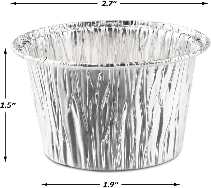 EUSOAR Aluminum Cupcake Liner, 3.5 Ounce 100Pcs Disposable Aluminum Foil Baking Cups, Ramekin Muffin Liners Cup, Pudding Liners Holders, Aluminum Cupcake Tip Pan Ramekin Holders - Image 4