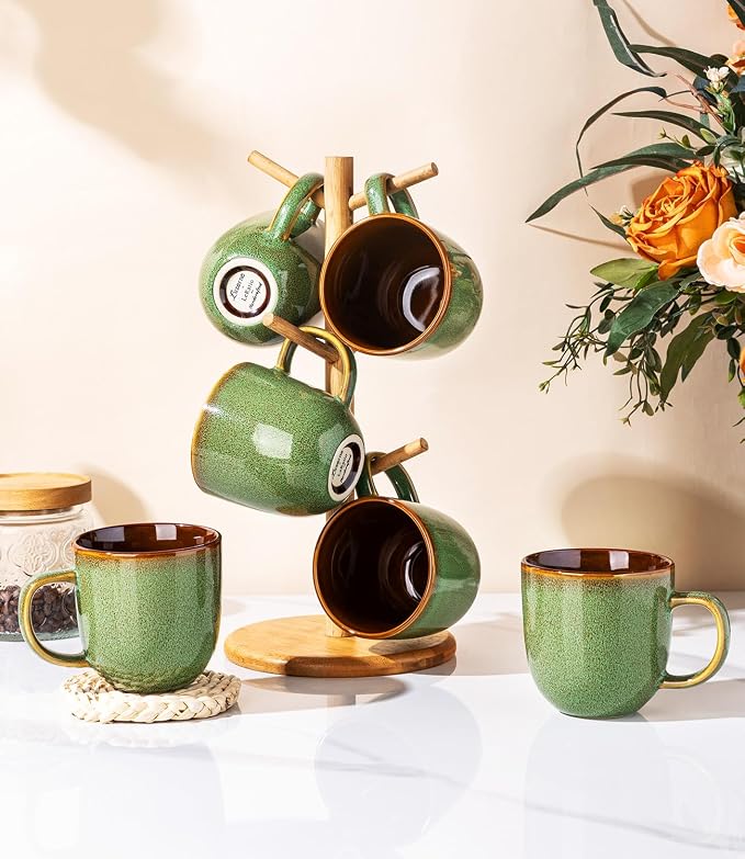 LERATIO Ceramic Coffee Mugs Set of 6,12oz Handmade Coffee Mugs Set with Large Handle for Cappuccino/Latte/Tea/Hot Cocoa, Dishwasher & Microwave Safe-Sage Meadow Green - Image 7