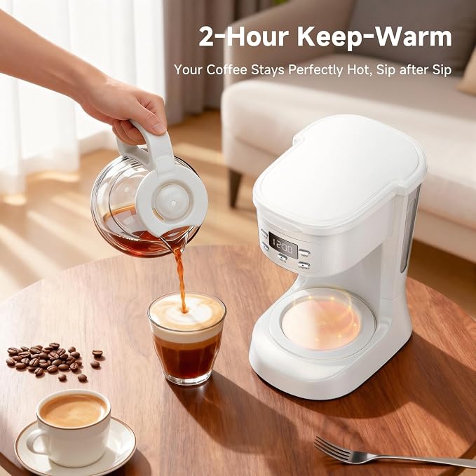 Coffee Maker, 5 Cup Programmable Drip Coffee Machine-White | 20 Hours Timer, 2 Hours Keep Warm, Compatible with Ground&Tea Leaves,Portable Small Cafetera for Home Office Travel Camping - Image 4