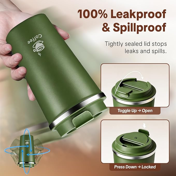 17oz Travel Coffee Mug ,Leakproof Vacuum Coffee Cup Insulated Tumbler | 304 Stainless Steel, Double-Wall Vacuum Insulated, Leakproof, Fits Hot & Cold Drinks Car Cup Holders, Travel, Office - Image 5