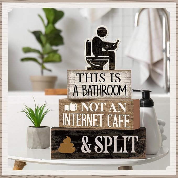 Moucuny 4 Pcs Funny Toilet Decor Sign Farmhouse Bathroom Shelf Decor and Accessories Vintage Sarcastic This Is a Bathroom Not an Internet Cafe Block Signs Gift for Home Guest Washroom Toilet - Image 7